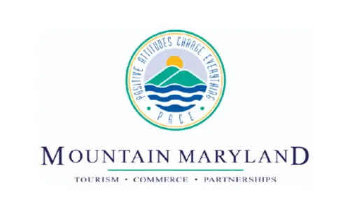 Mountain Maryland logo featuring a circular emblem with mountains, water, and the sun, along with the text 