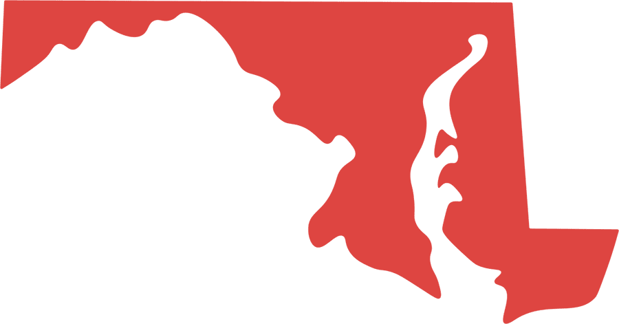 Red silhouette of Maryland state map.